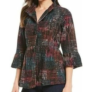 Ali Miles Abstract Peplum Wired Collar Brushed Knit Jacket Artsy Size 2X